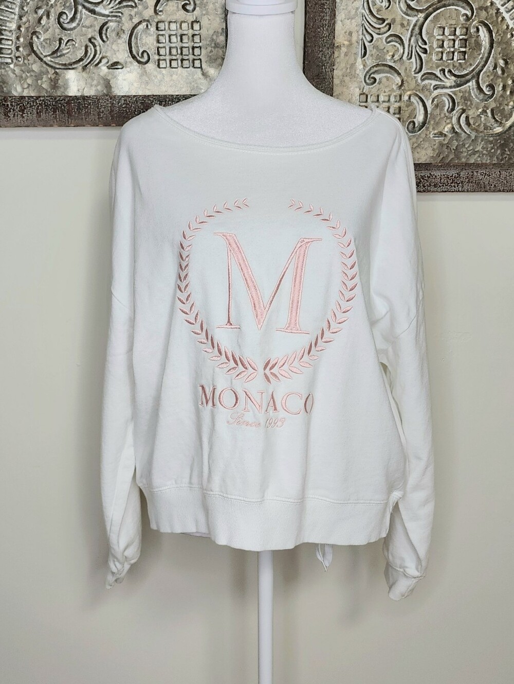 April Kiss Los Angeles Monaco White & Pink Boatneck Sweatshirt Oversized Large